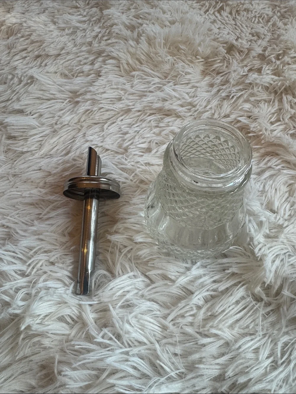 Diamond Cut Glass Sugar Pourer with Silver Lid